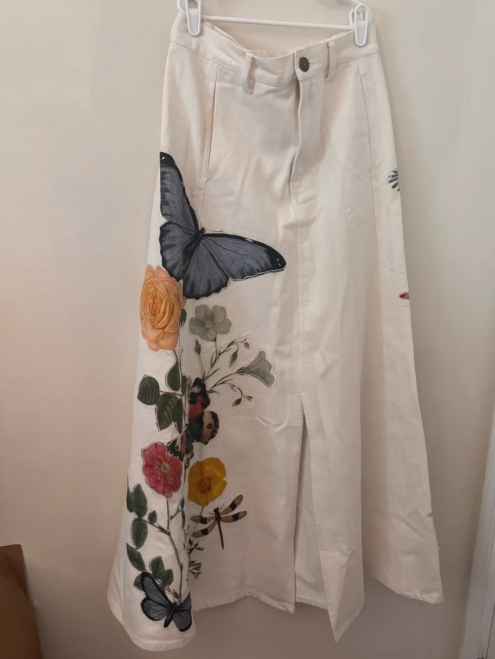 FREE PEOPLE X DENIM AND BONE DENIM MAXI SKIRT ECRU - Picture 2 of 3